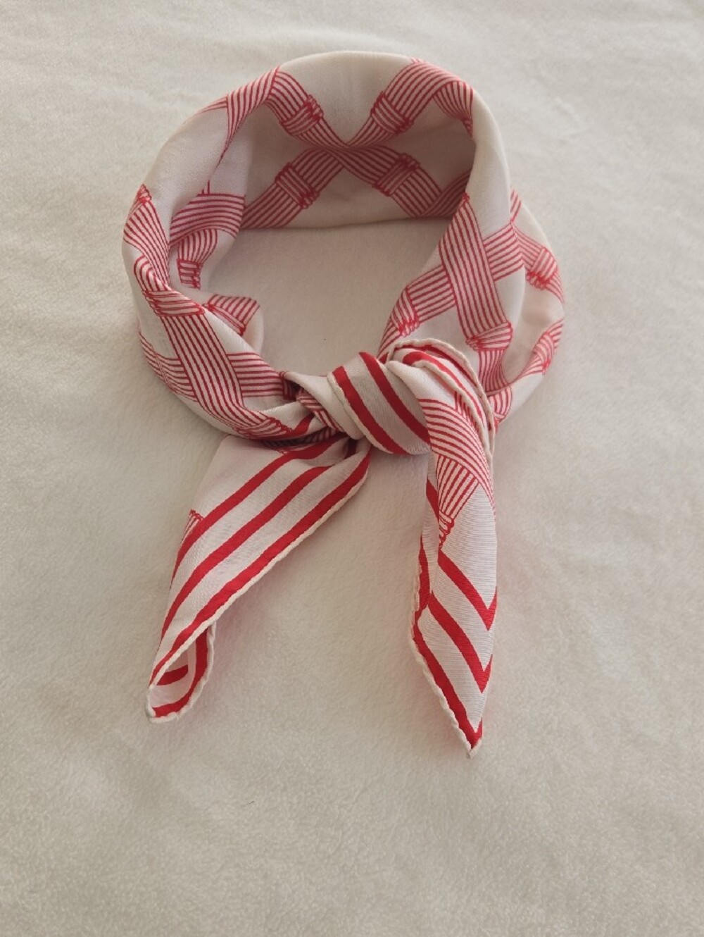 Dior Silk Red and White Geometric Silk Scarf - Picture 5 of 6